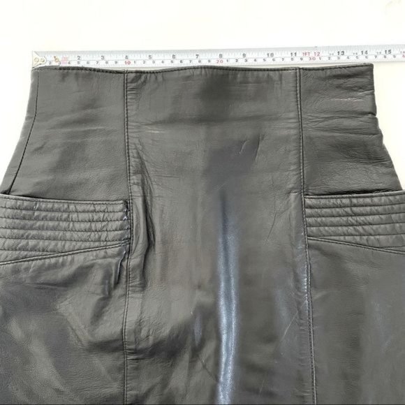 Vintage?80s?Dominic Bellissimo High Waisted Black Leather Skirt - Picture 15 of 16